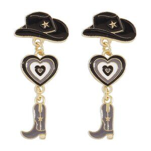 Hat Heart Cowboy Boots Oil Drop Earrings